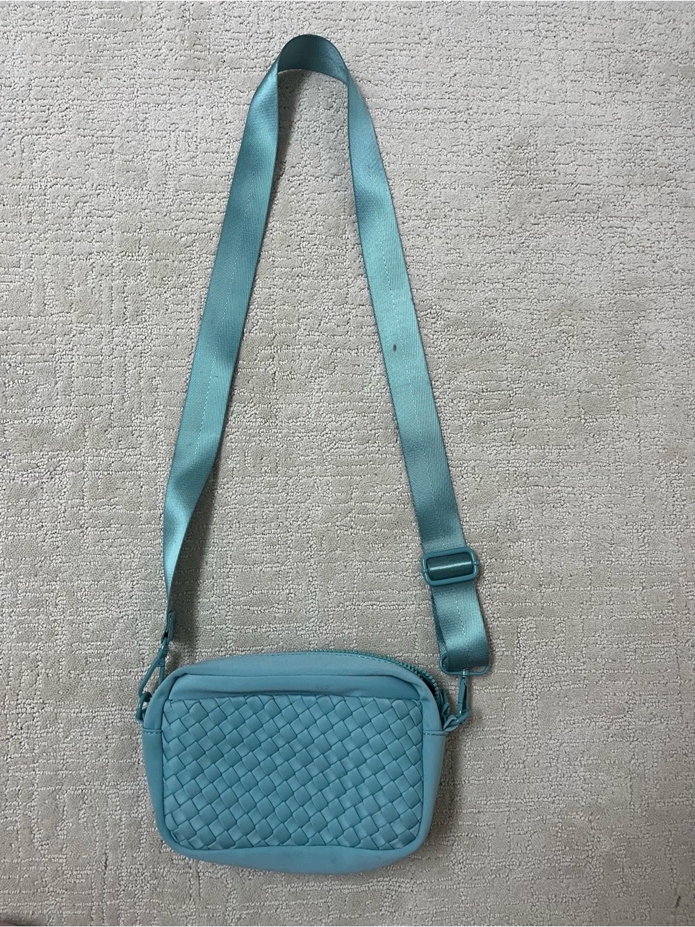 Sol and Selene Woven Crossbody Bag in Light Teal Blue